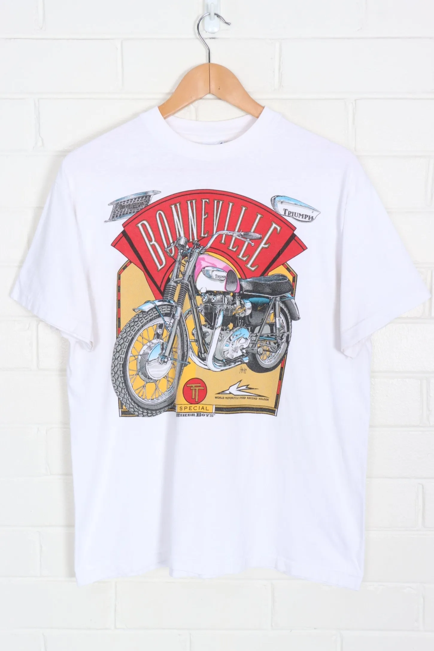 1992 Vintage Bonneville Motorbike Triumph Biker Boys T-Shirt (M-L)