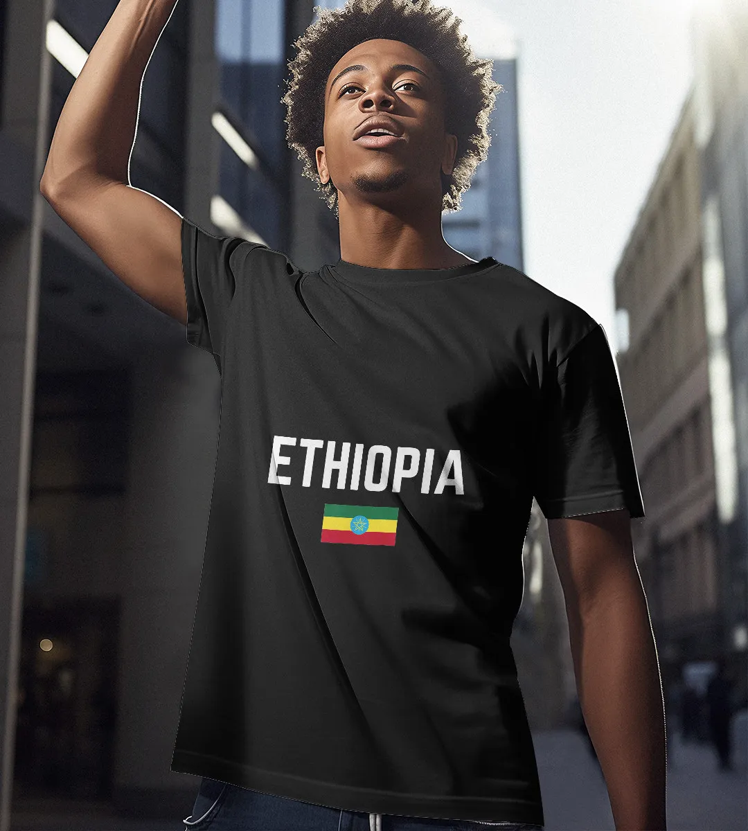 1sttheworld T-Shirt - Ethiopia Flag T-Shirt Black A35