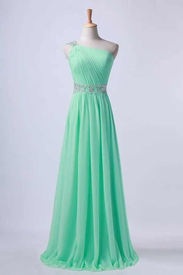 2024 One Shoulder A-Line Prom Dresses Floor Length Chiffon With P3Y8SXM8