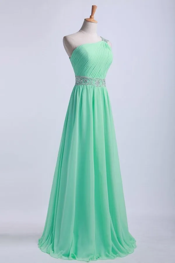 2024 One Shoulder A-Line Prom Dresses Floor Length Chiffon With P3Y8SXM8