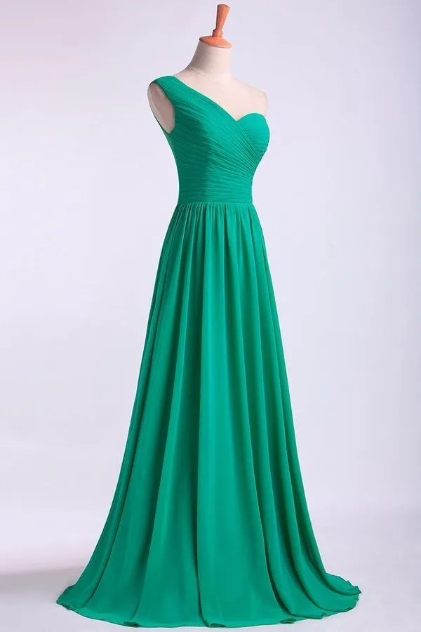 2024 One Shoulder Bridesmaid Dresses A Line Chiffon Floor PZFPCDP5