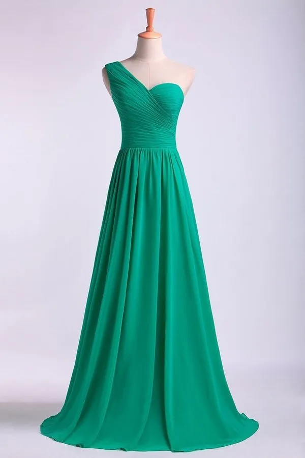 2024 One Shoulder Bridesmaid Dresses A Line Chiffon Floor PZFPCDP5