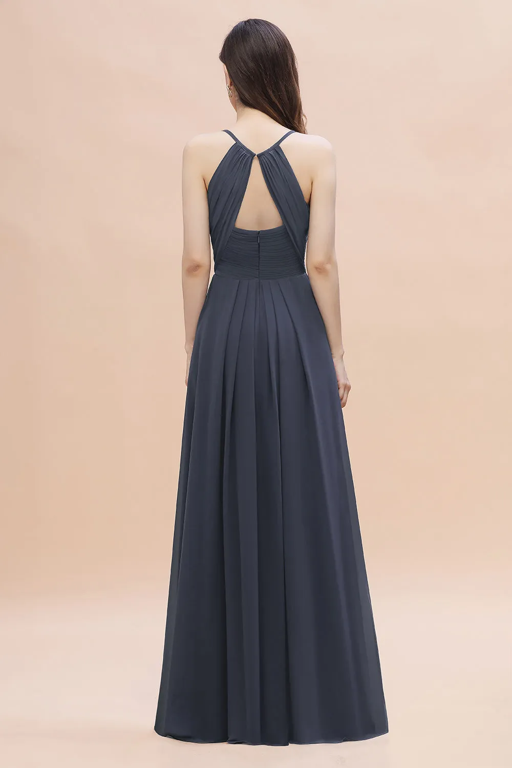 A-Line Chiffon V-Neck Bridesmaid Dress Classy Long Evening Dress With Pockets