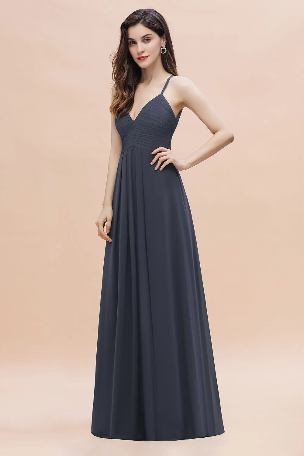 A-Line Chiffon V-Neck Bridesmaid Dress Classy Long Evening Dress With Pockets