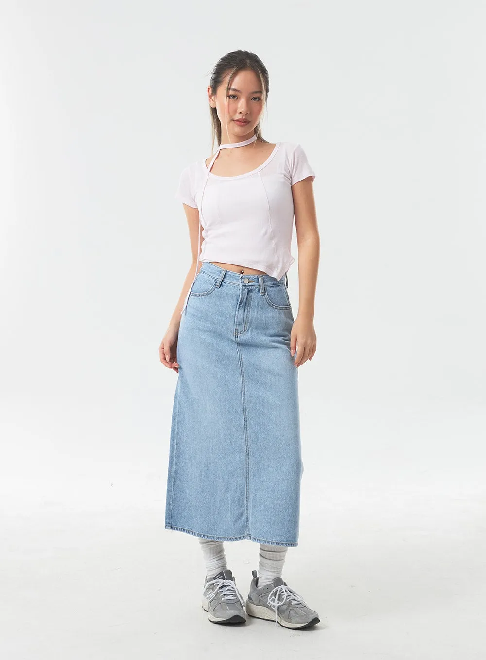 A-Line Denim Maxi Skirt CA303