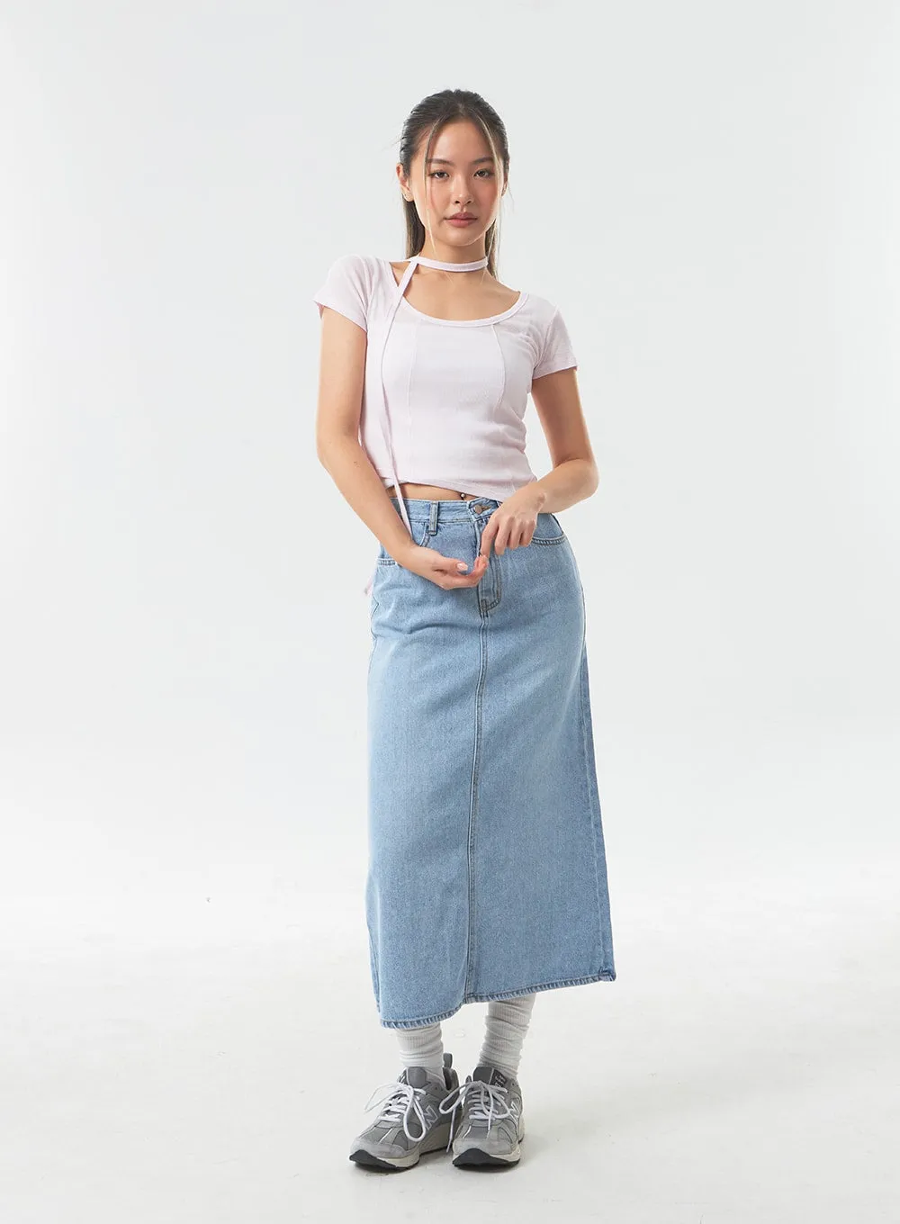 A-Line Denim Maxi Skirt CA303