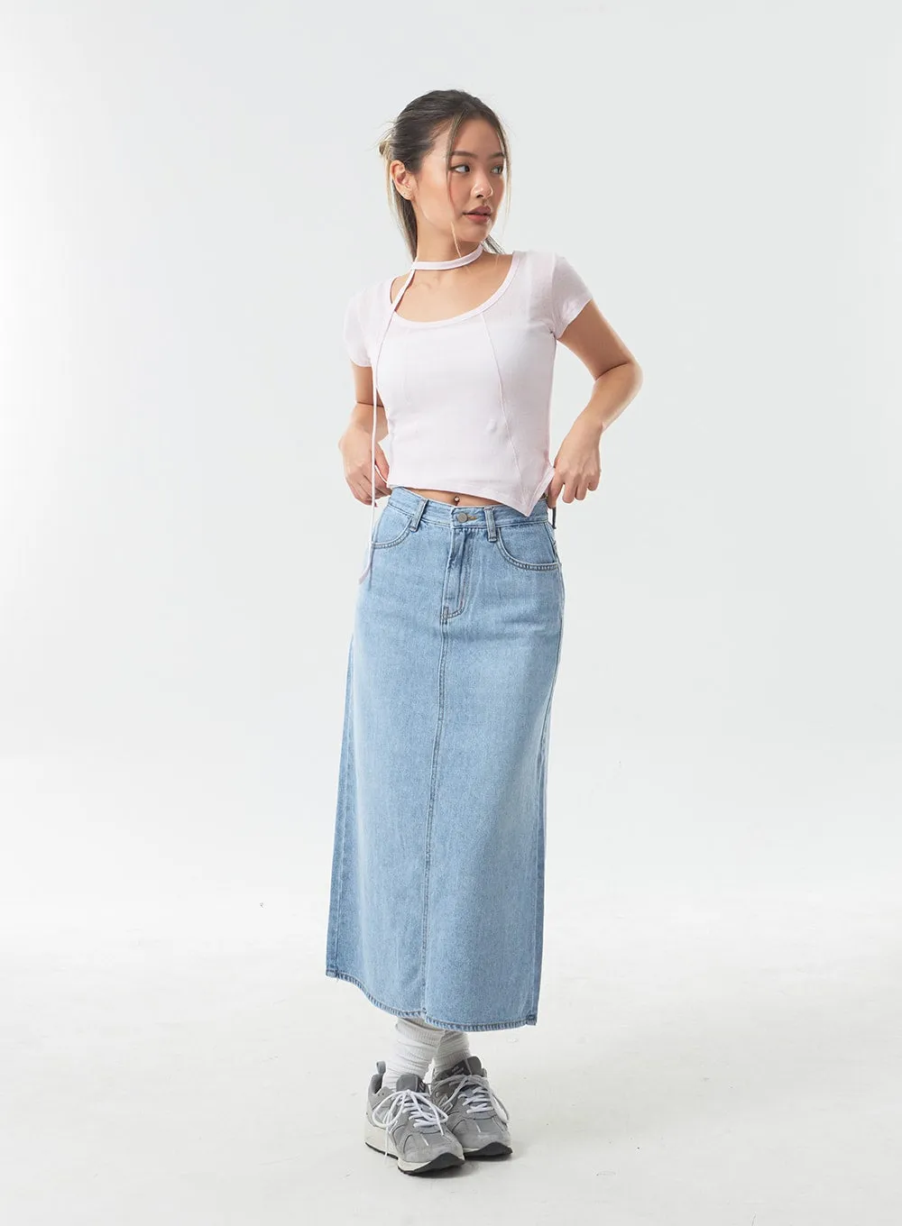 A-Line Denim Maxi Skirt CA303