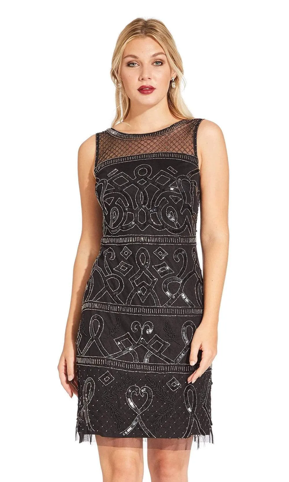 Adrianna Papell - AP1E203952 Beaded Illusion Sheath Cocktail Dress