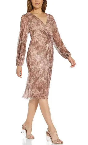 Adrianna Papell AP1E209095 - Faux Wrap Shiny Knee Length Dress