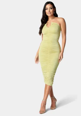 All-Over Shirred Halter Neck Dress