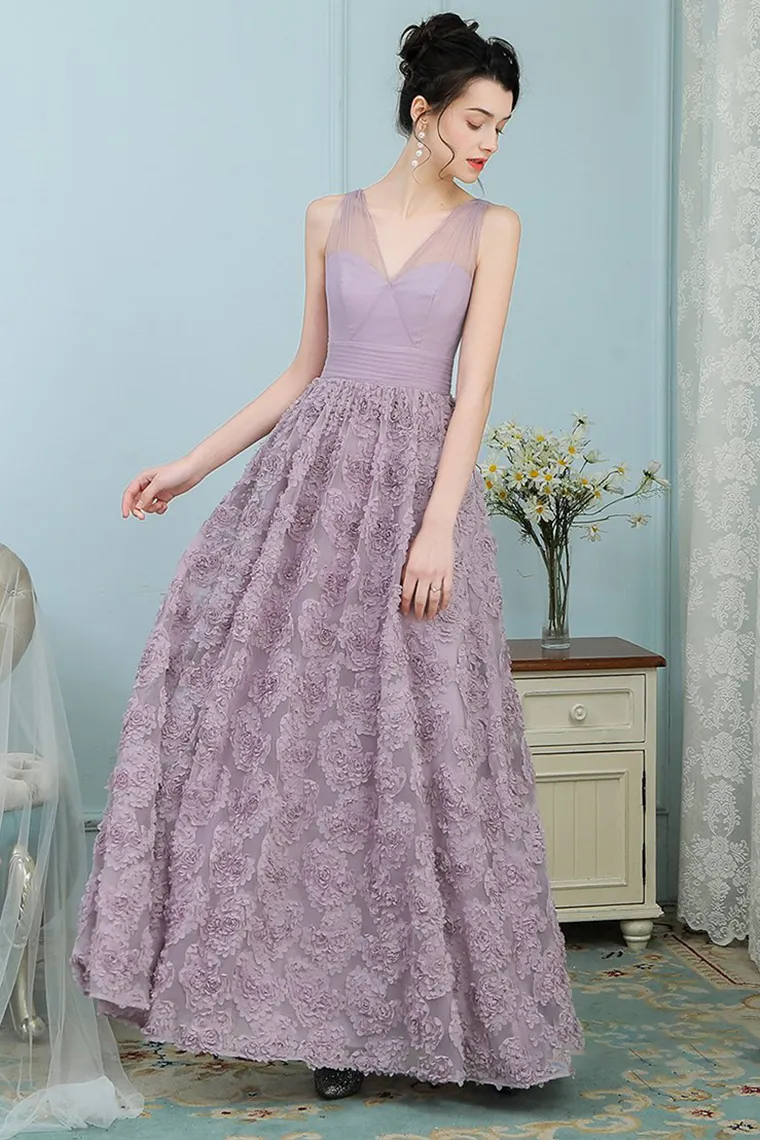 Allison Sleeveless A-Line/Princess V-Neck Floor Length Natural Waist Tulle Bridesmaid Dresses