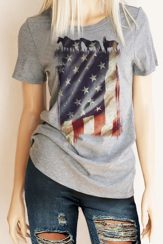 American Flag with Horses Unisex T-Shirt