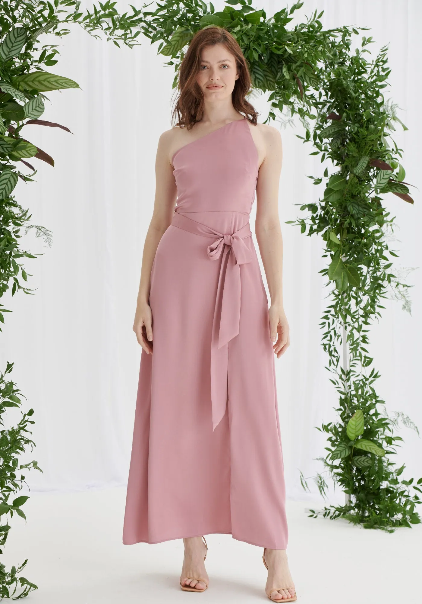 Aria One Shoulder Maxi Dress - Dusky Pink