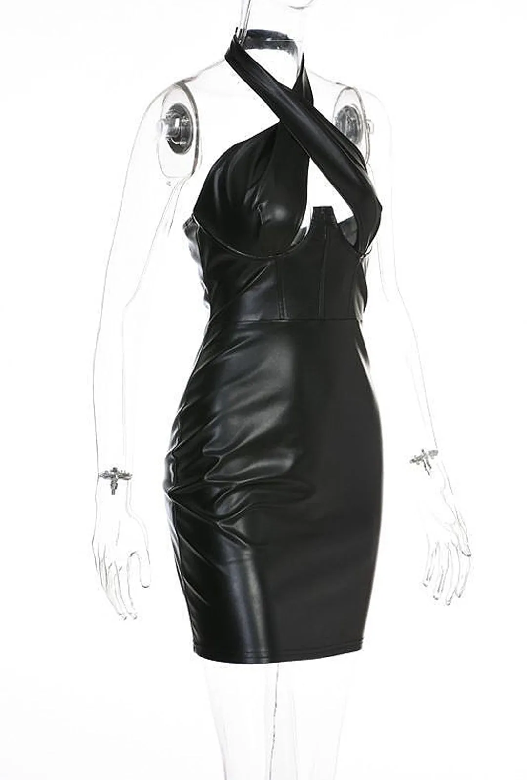 AVA - LEATHERETTE CORSET BODICE DRESS