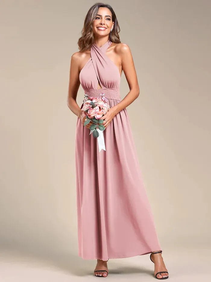 Backless Halter Neck Evening Dress