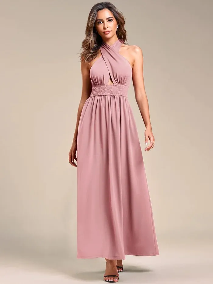 Backless Halter Neck Evening Dress