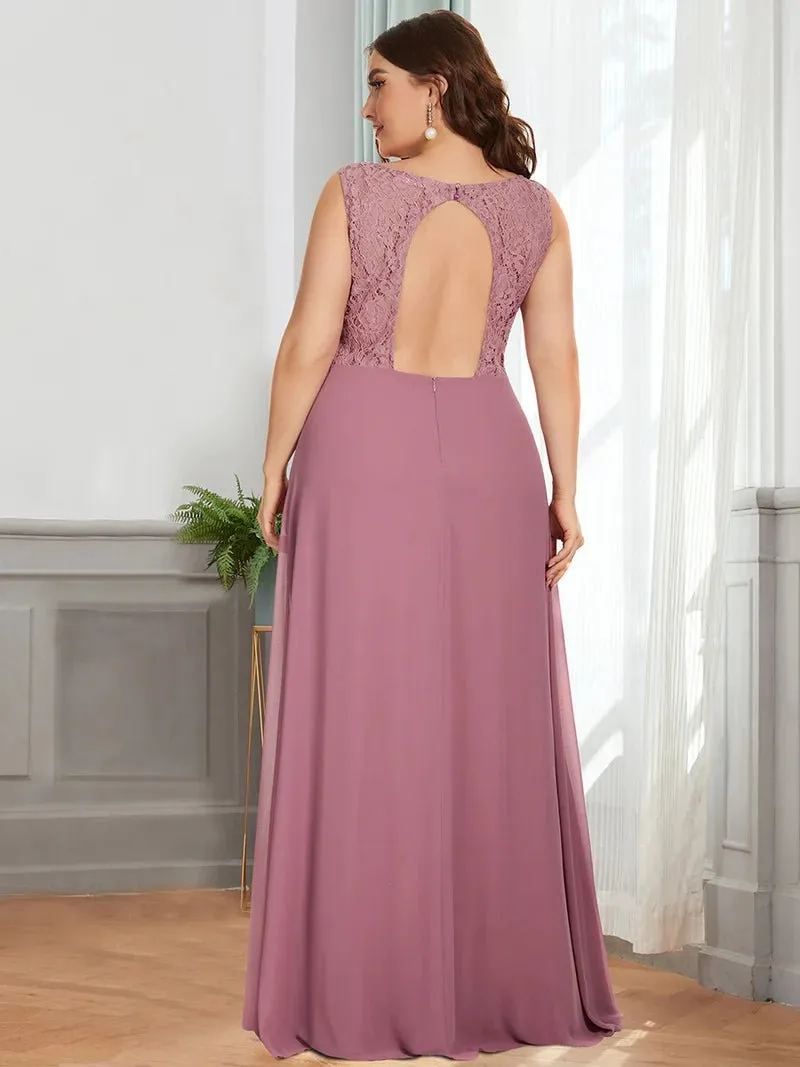 Backless Lace Detail Plus Size Evening Dress