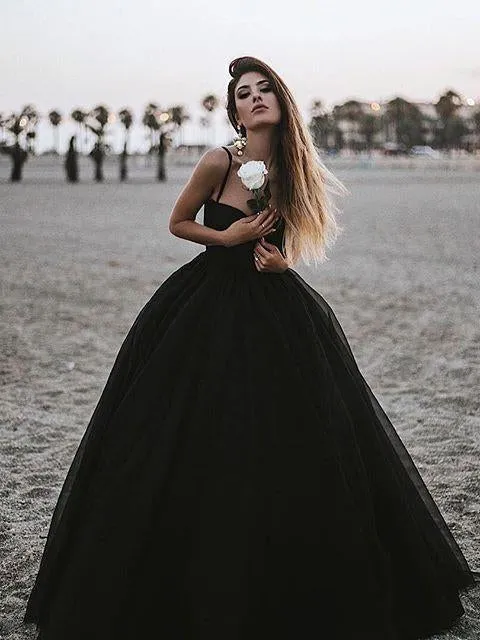 Ball Gown Black Tulle Prom Dress Cheap Tulle Long Vintage Prom Dress #ER261