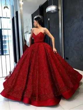 Ball Gown Prom Dress Sweetheart Red Plus Size Long Prom Dress #ER432