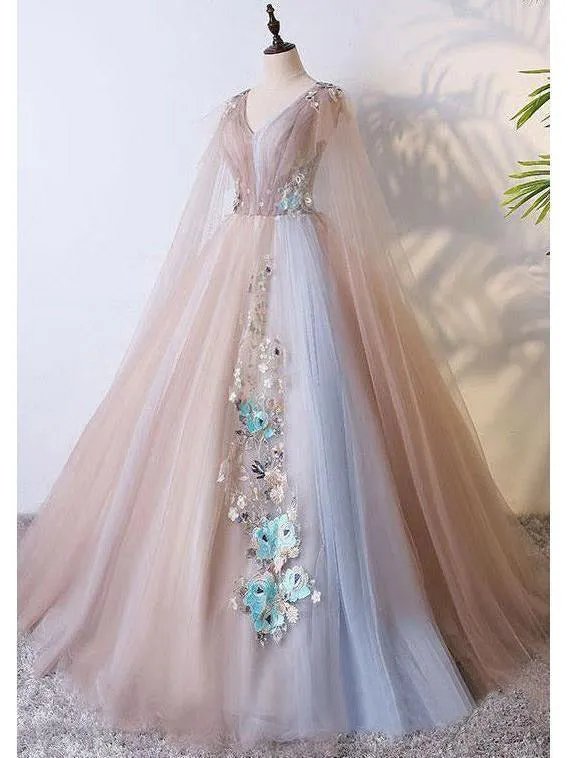 Ball Gown Vintage Prom Dress Plus Size Long Sleeve Tulle Prom Dress #ER422