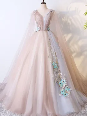 Ball Gown Vintage Prom Dress Plus Size Long Sleeve Tulle Prom Dress #ER422