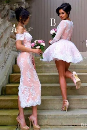 Beautiful Ivroy And Pink Lace Bridesmaid Dresses Prom Dresses Homecoming Dresses