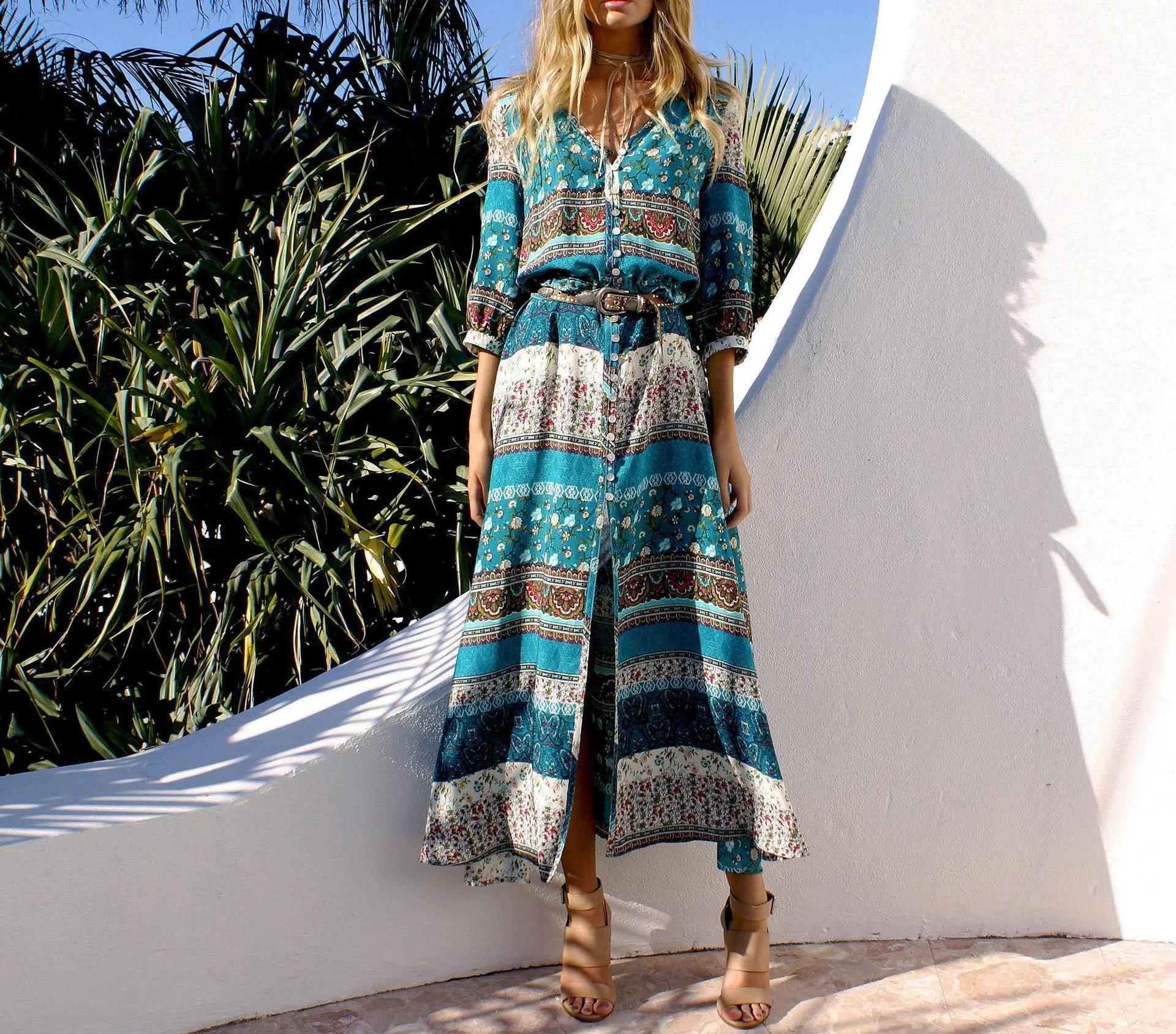 Best Holiday Boho Slit Maxi Dress