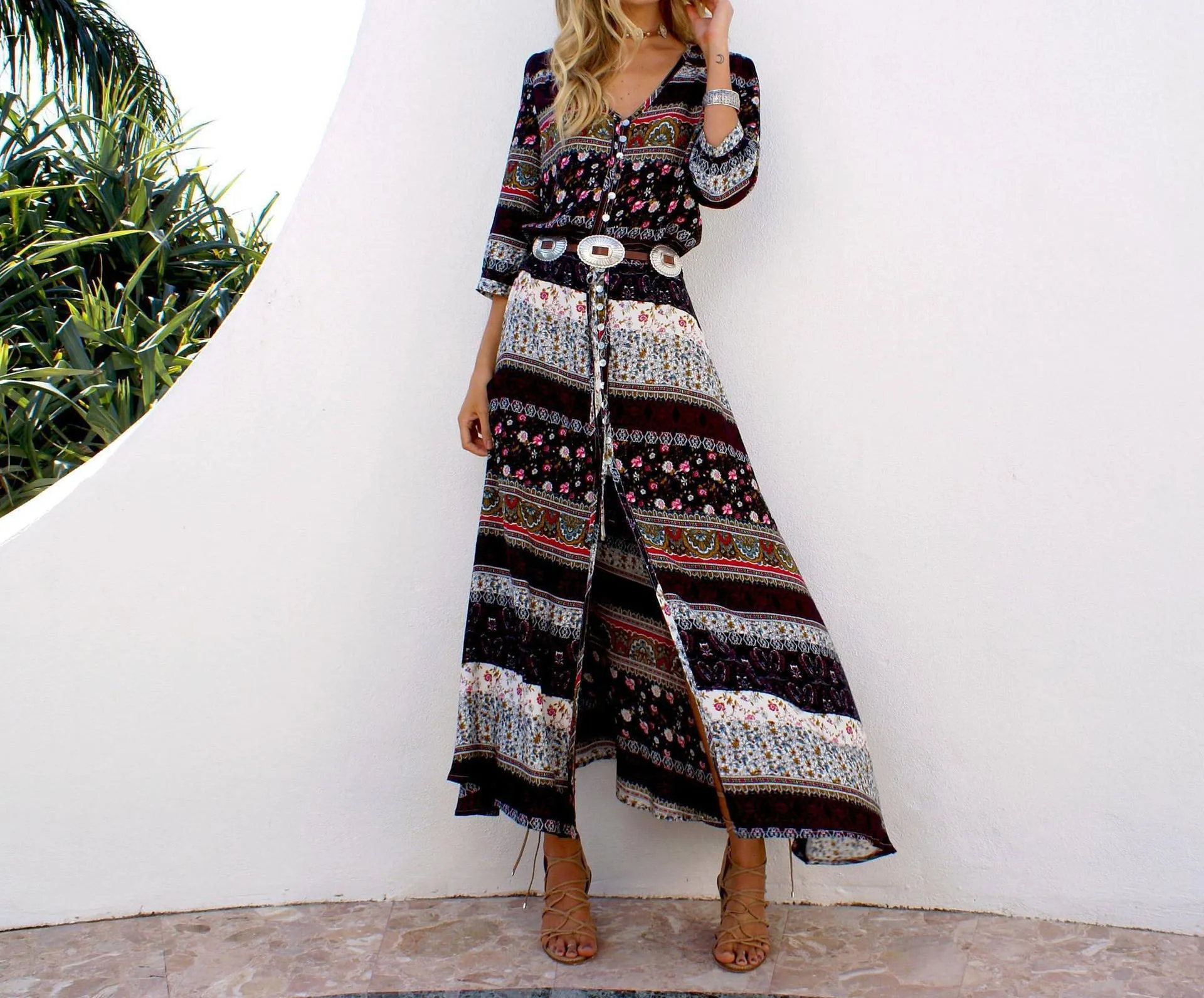 Best Holiday Boho Slit Maxi Dress