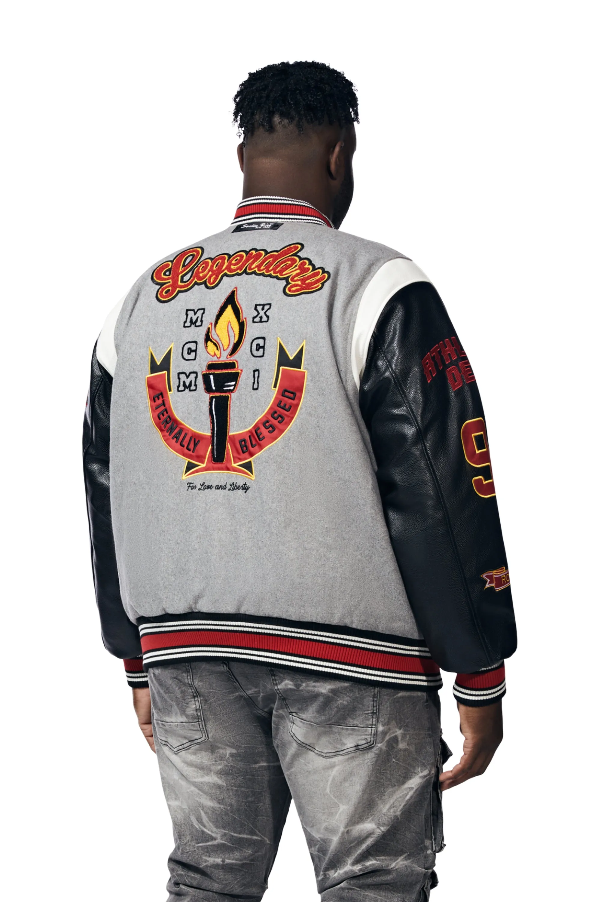 Big And Tall Torch Varsity Jacket - Light Heather Grey