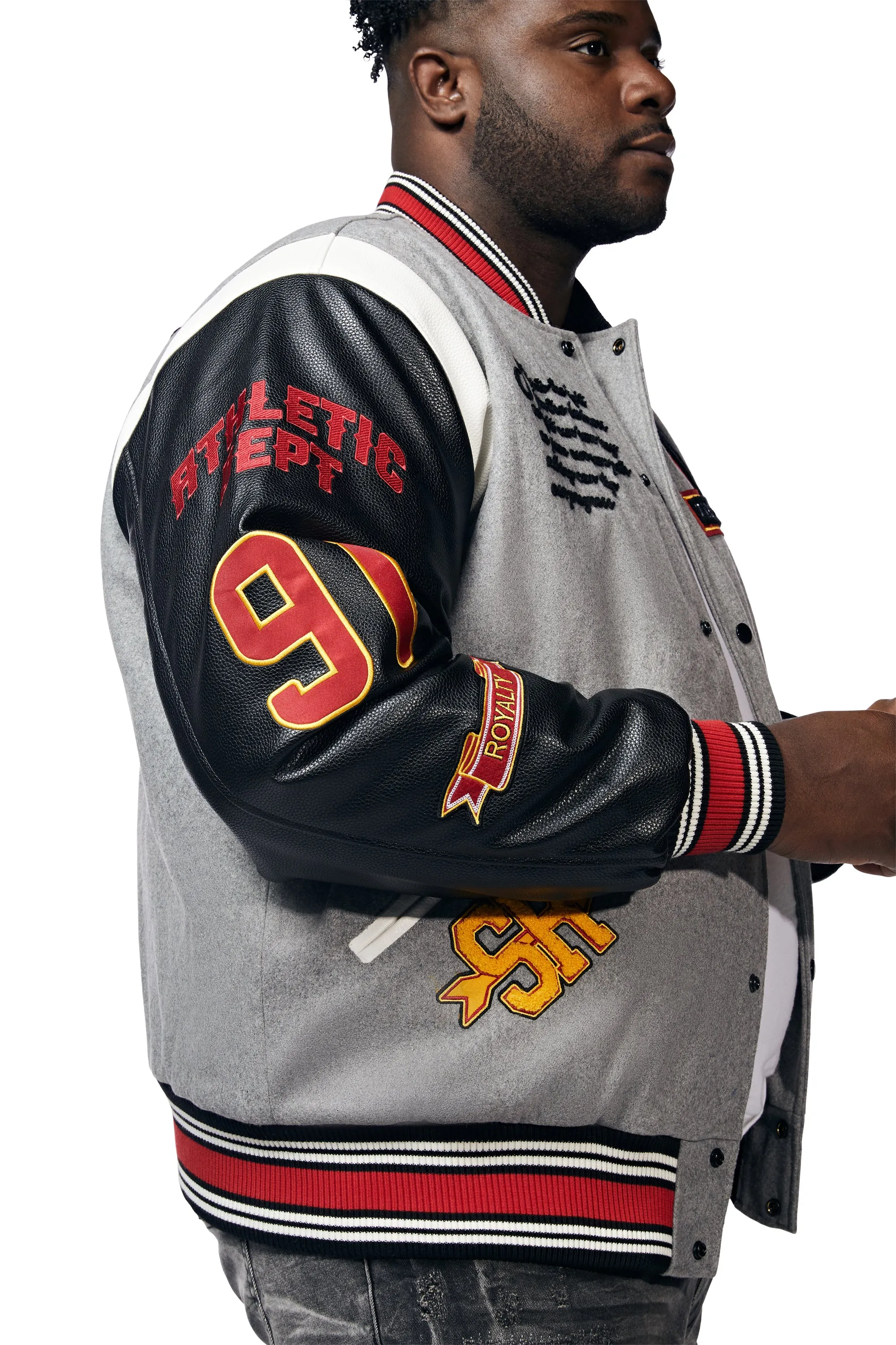 Big And Tall Torch Varsity Jacket - Light Heather Grey