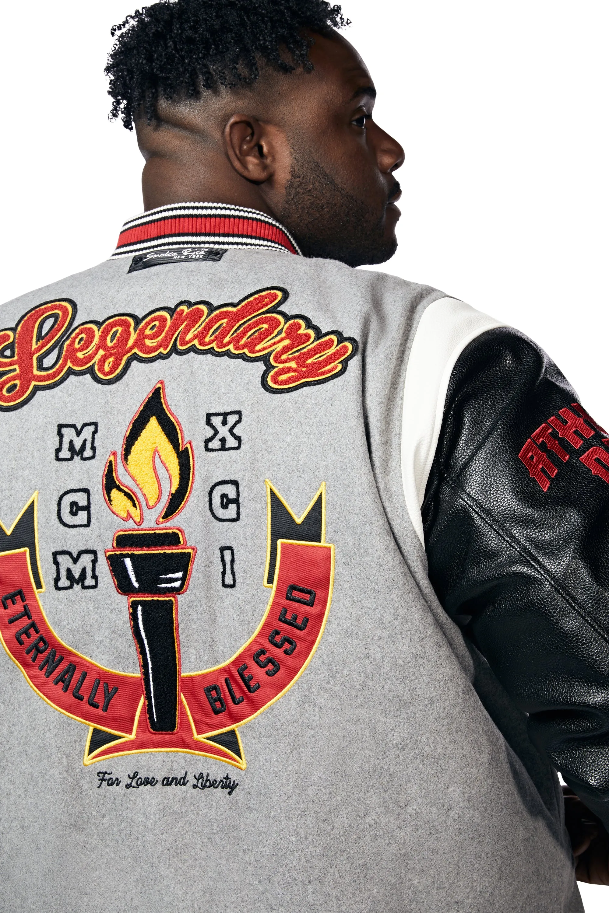 Big And Tall Torch Varsity Jacket - Light Heather Grey