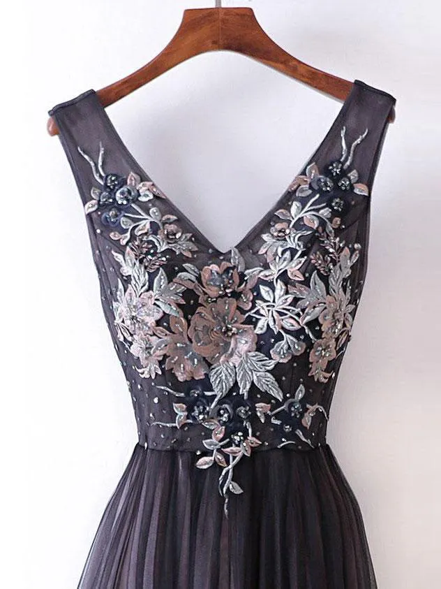 Black Lace Tulle Prom Dress Beautiful  Cheap Long Prom Dress #ER139