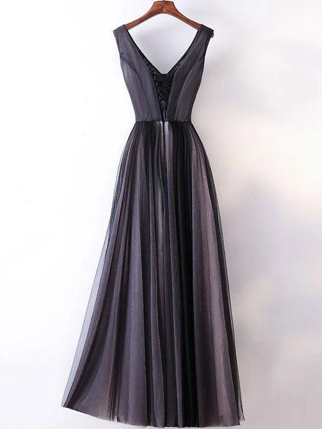 Black Lace Tulle Prom Dress Beautiful  Cheap Long Prom Dress #ER139