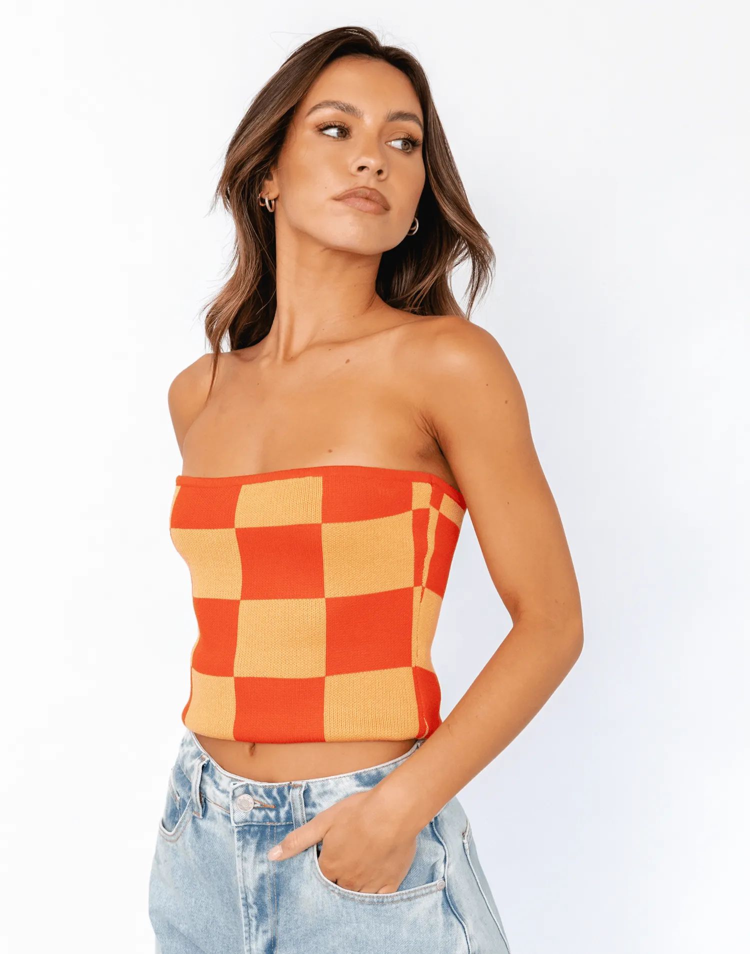 Blake Strapless Top (Red/Orange)