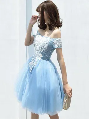 Blue Off The Shoulder Homecoming Dress Lace Homecoming Dress ER084