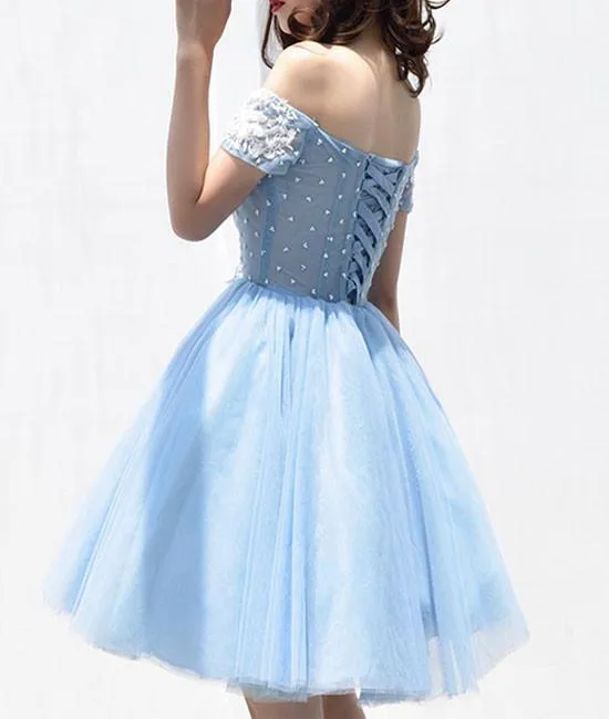 Blue Off The Shoulder Homecoming Dress Lace Homecoming Dress ER084