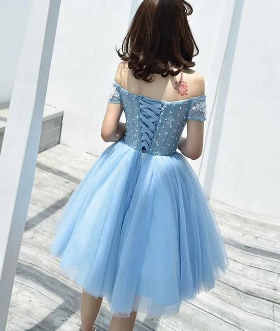 Blue Off The Shoulder Homecoming Dress Lace Homecoming Dress ER084