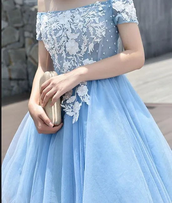 Blue Off The Shoulder Homecoming Dress Lace Homecoming Dress ER084