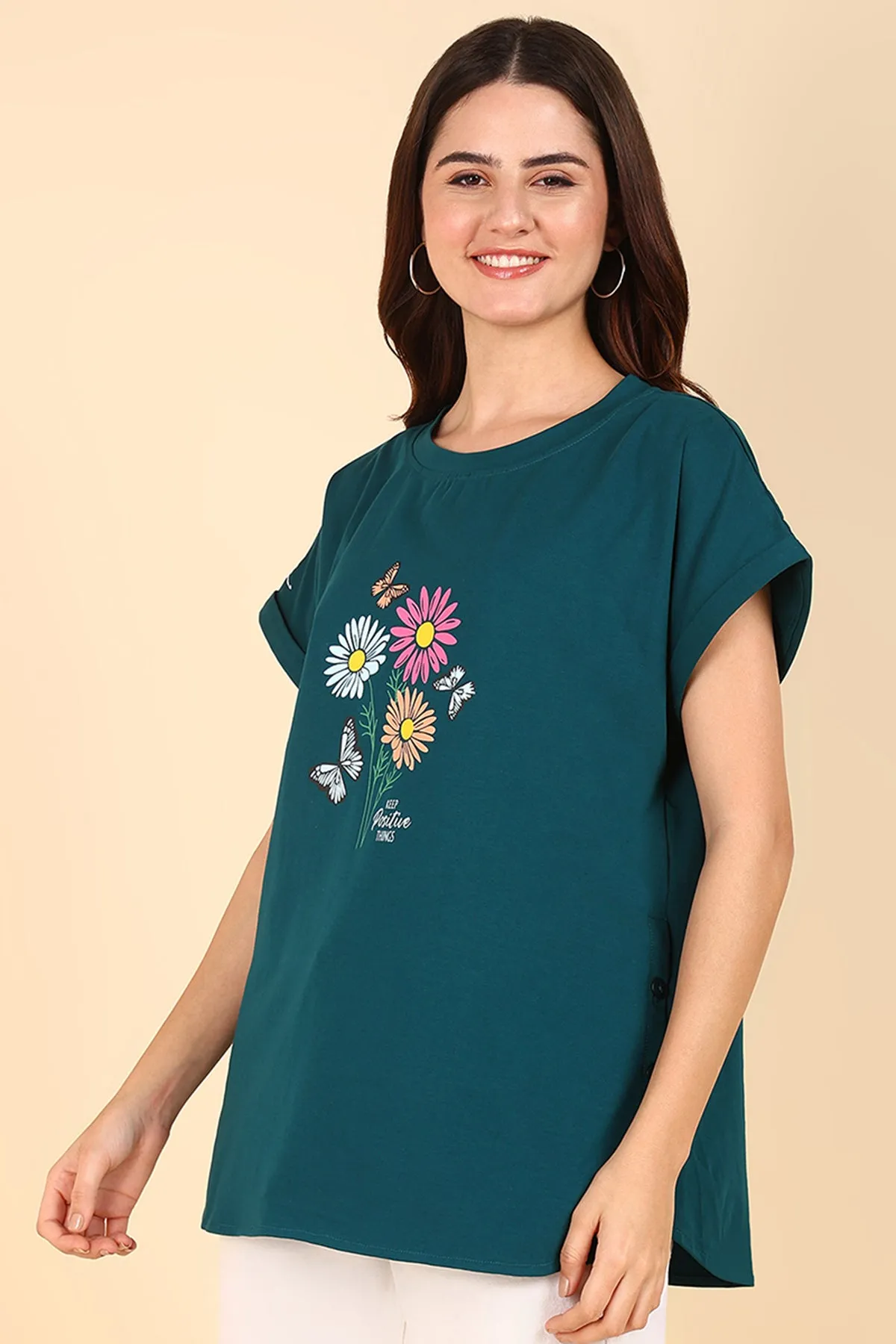 Bottle Green 100% Soft Cotton Zipless Maternity Feeding Top