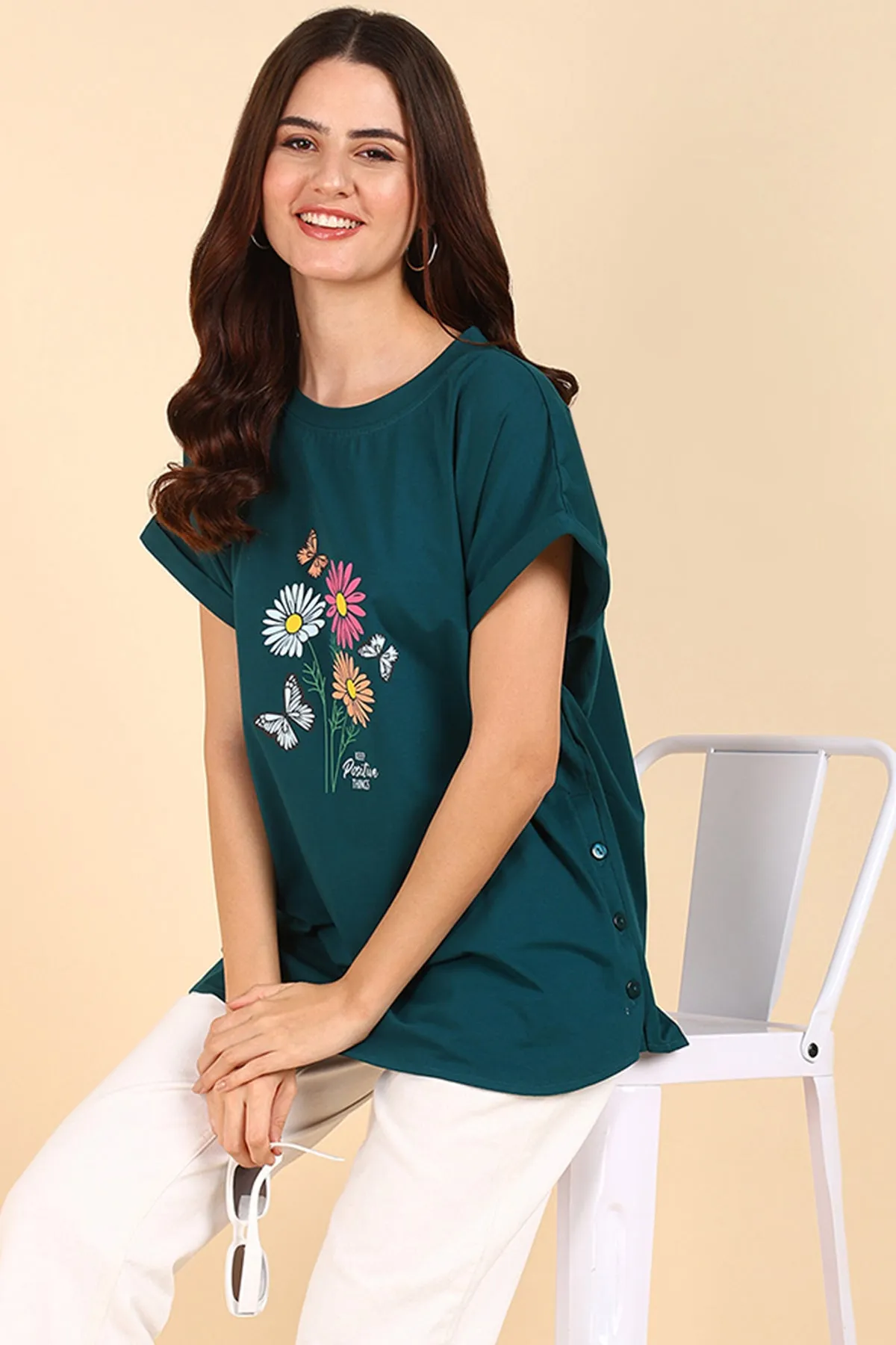 Bottle Green 100% Soft Cotton Zipless Maternity Feeding Top