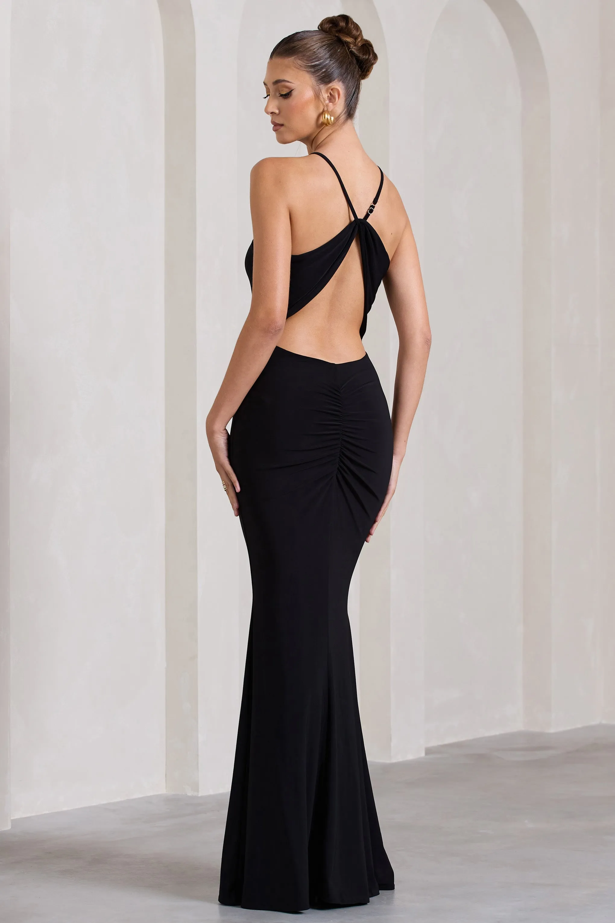 Brianna | Black Sleeveless Halter-Neck Open-Back Maxi Dress