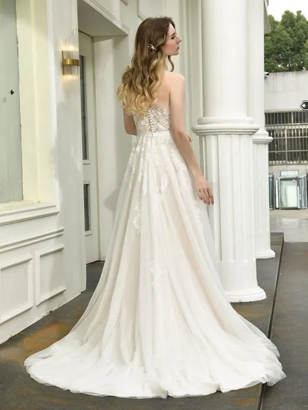 Bridal Dress 2021 One Shoulder Sleeveless Buttons Bridal Dresses With Train