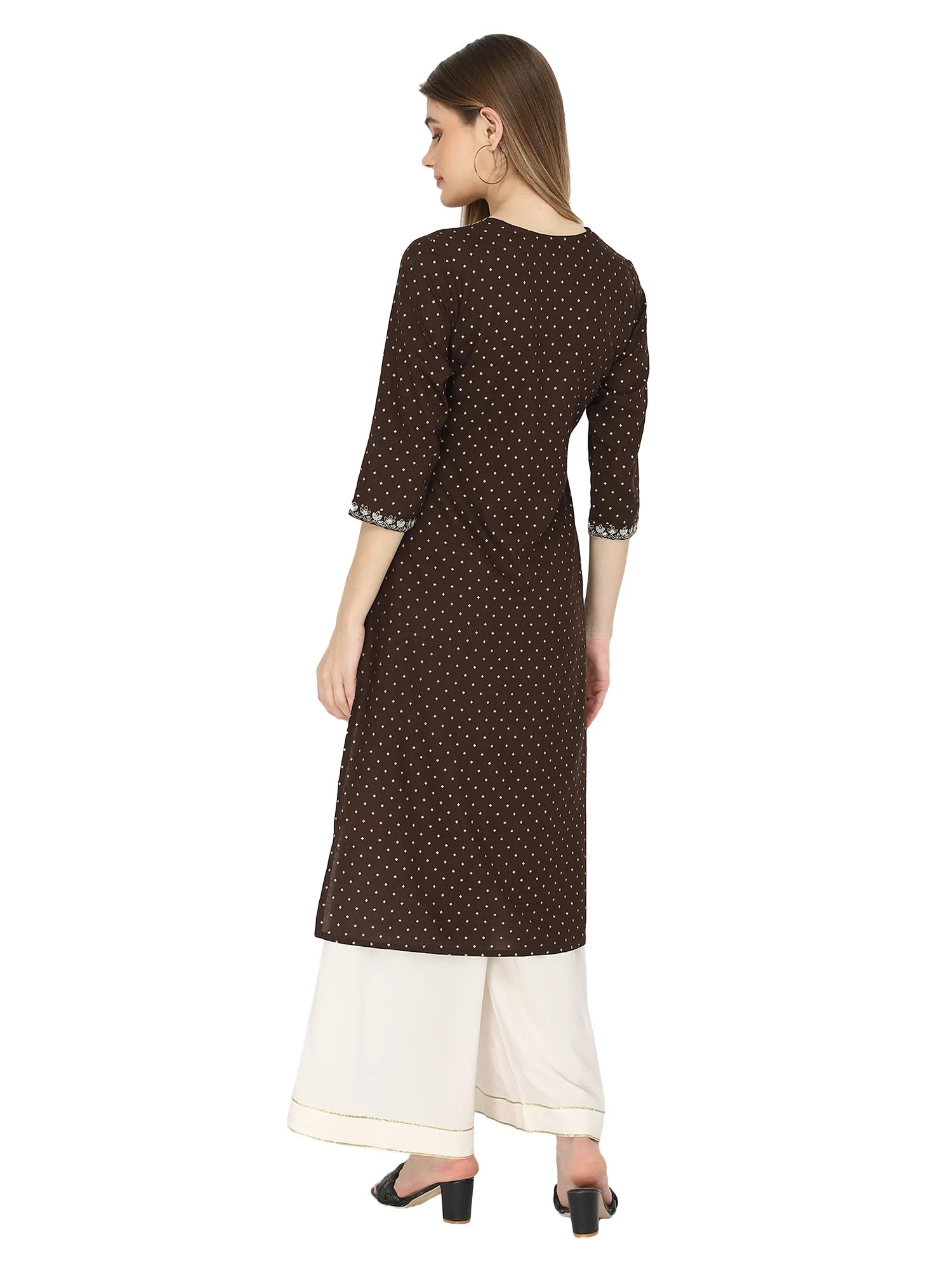 Brown sequins embroidered maternity kurti