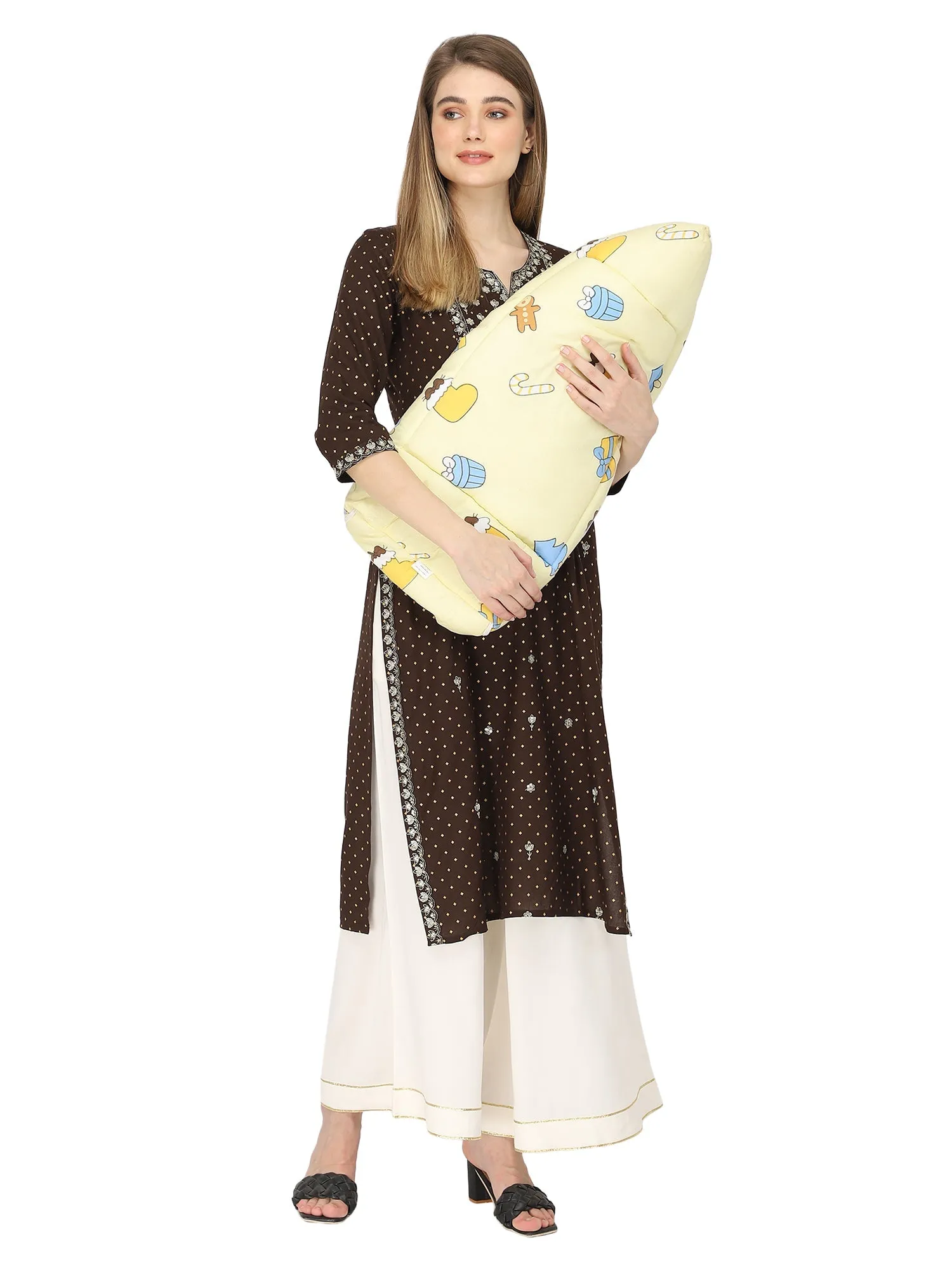 Brown sequins embroidered maternity kurti