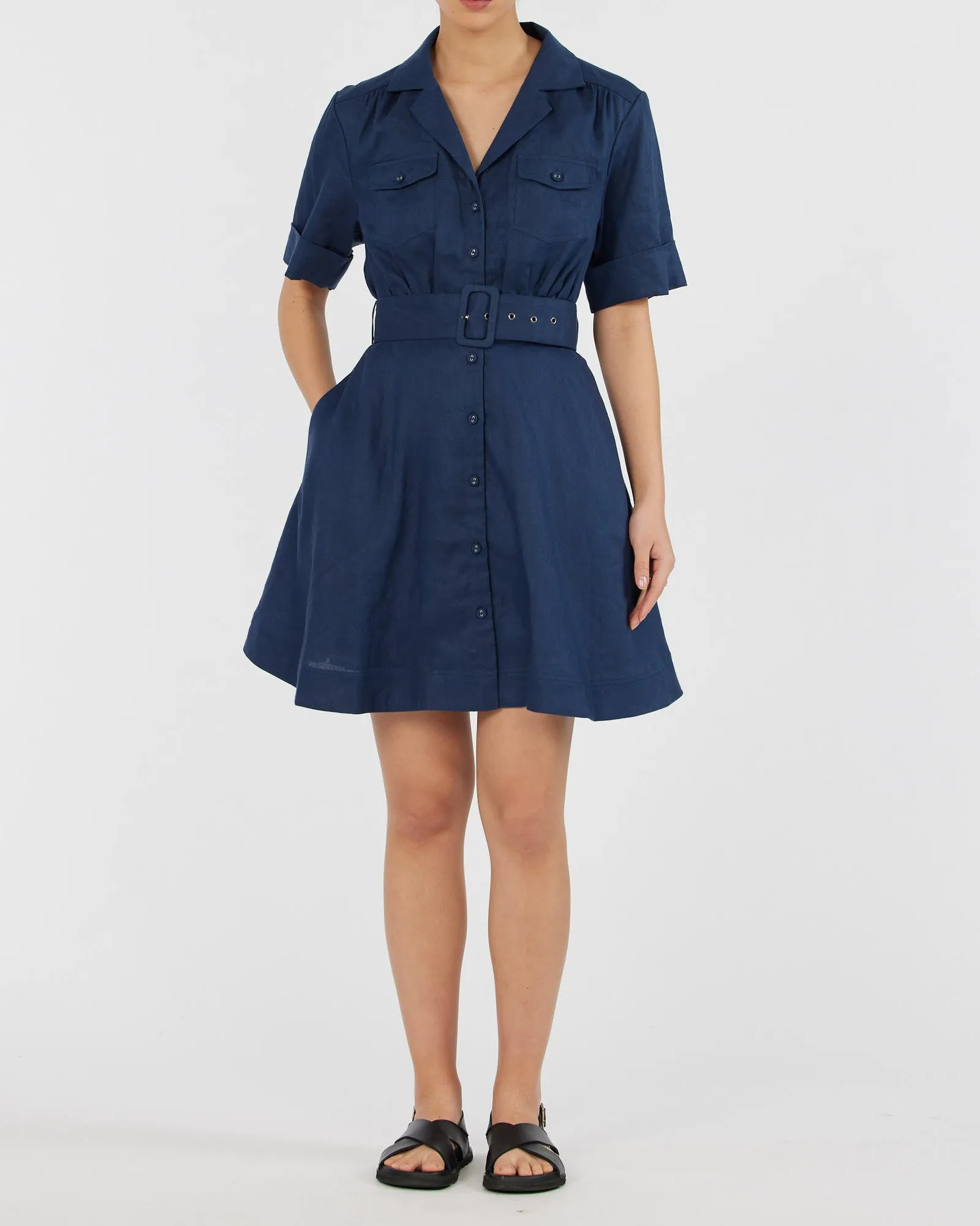 Cadence Linen Mini Dress - Navy