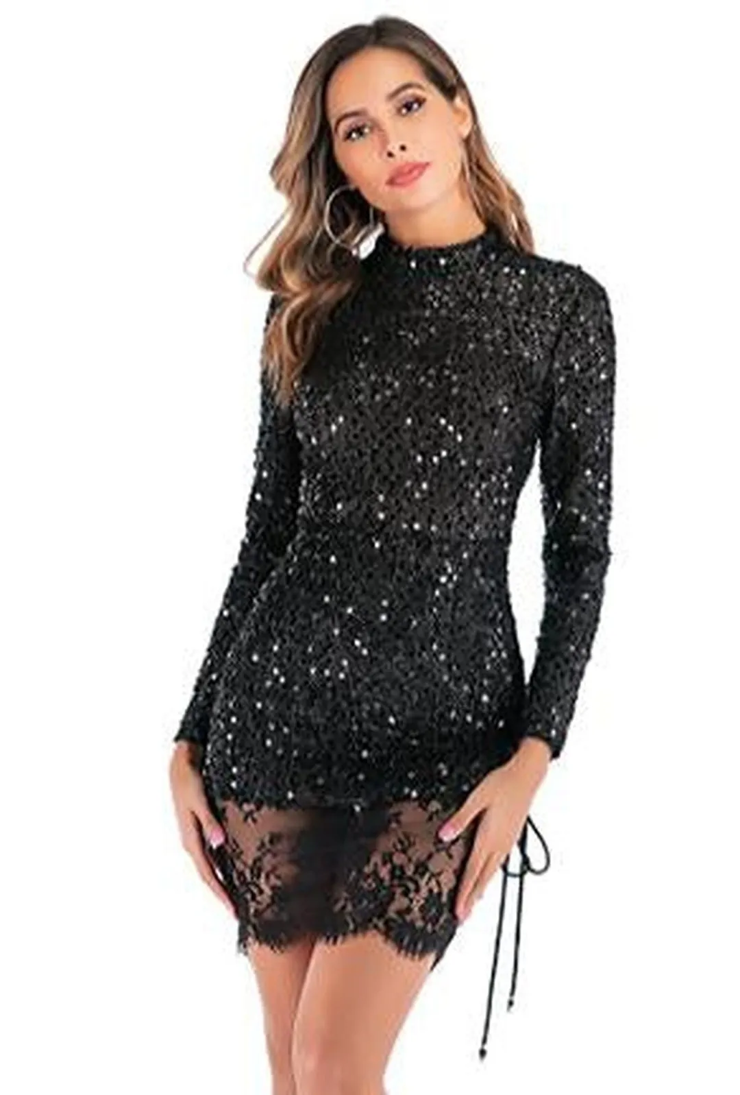 CASSI - GLITTER LACE HEM DRESS