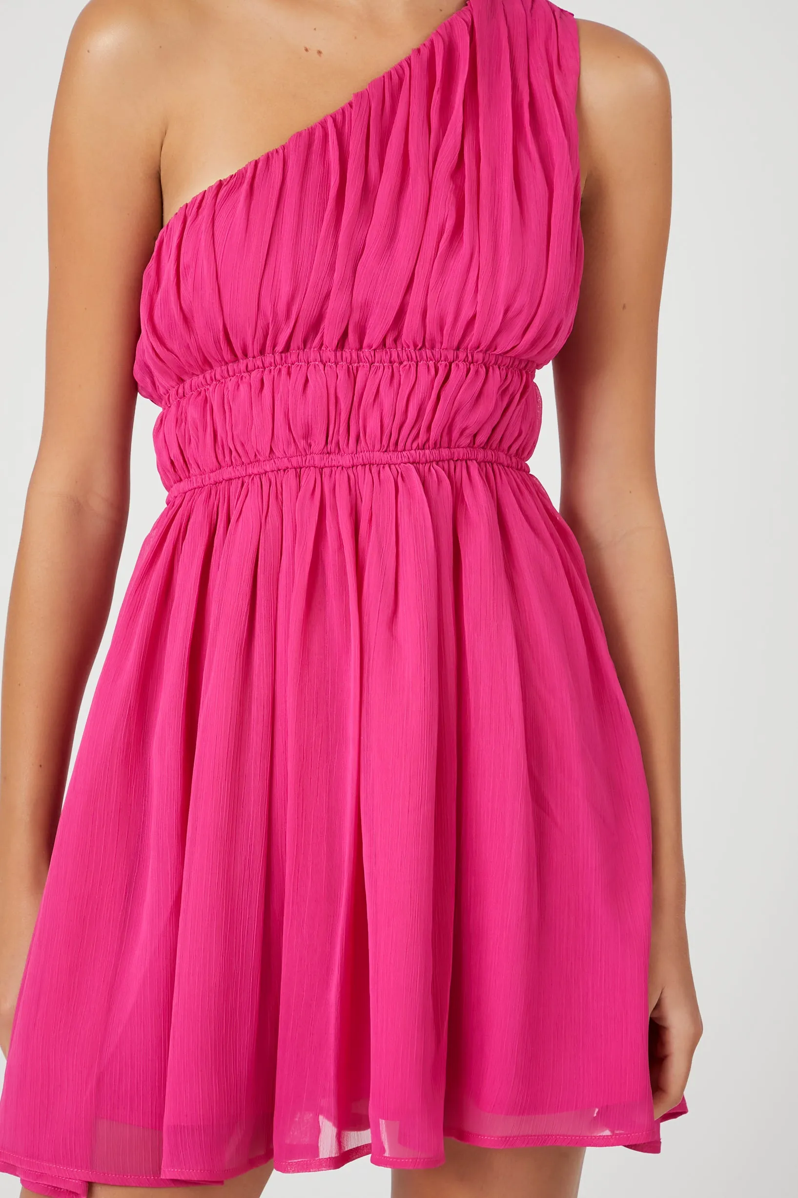 Chiffon One-Shoulder Mini Dress