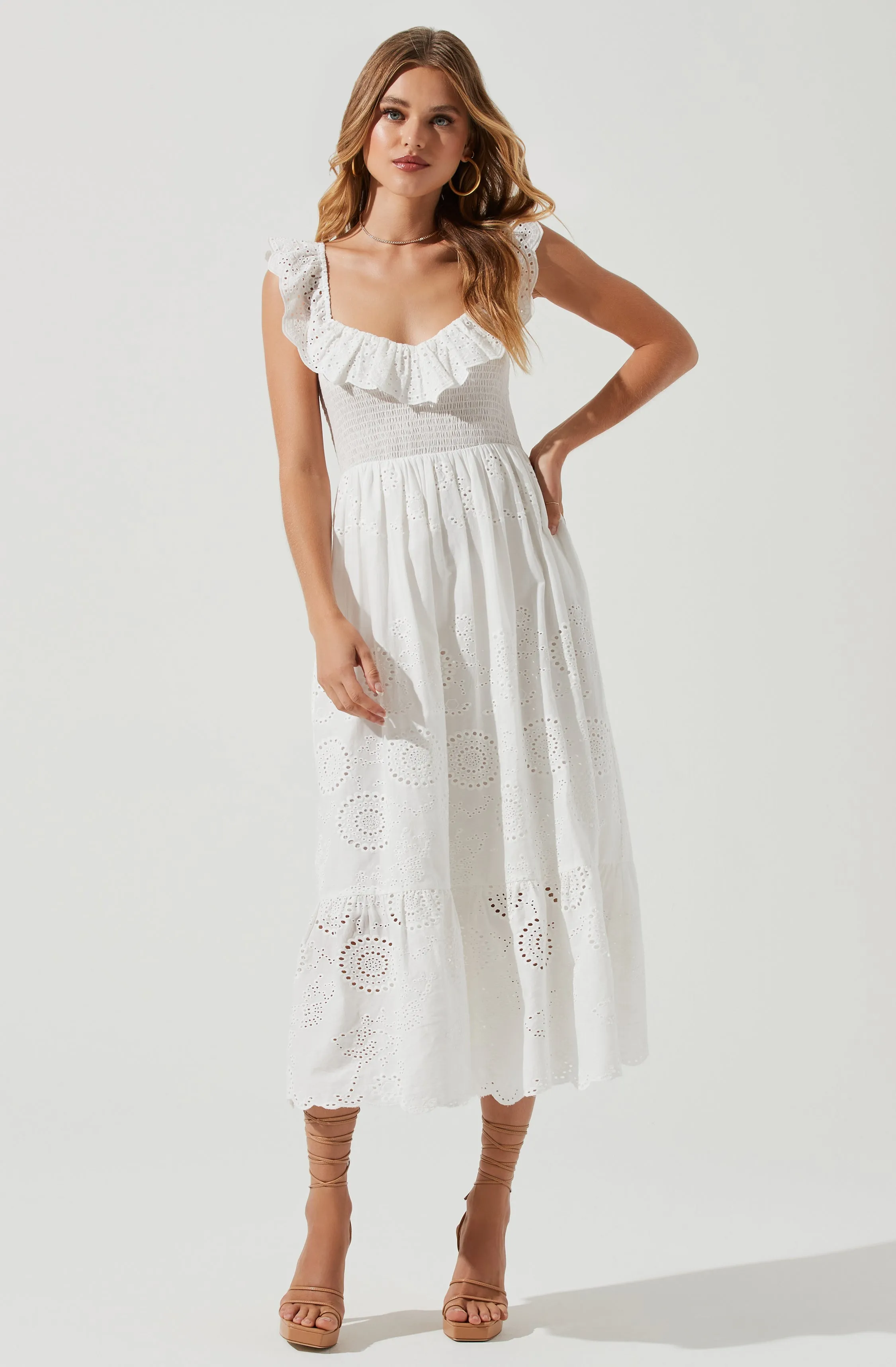 Cottage Eyelet Ruffle Midi Dress