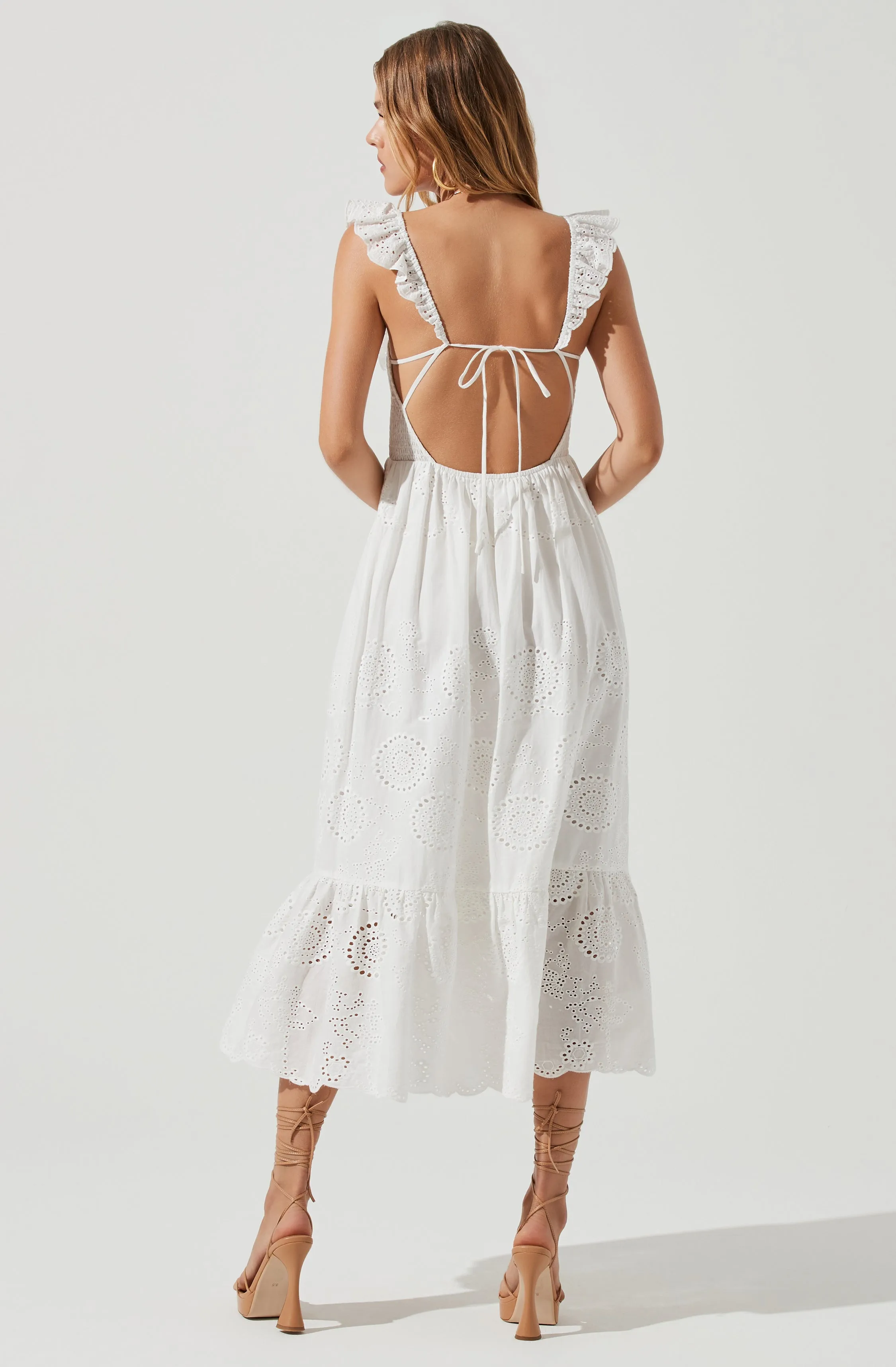 Cottage Eyelet Ruffle Midi Dress