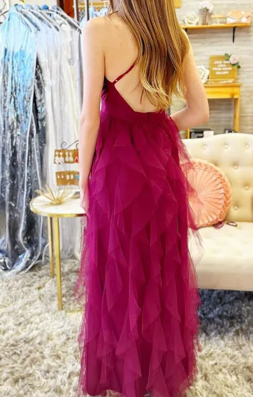 Cross-Back Ruffle Maxi Long Prom Dress